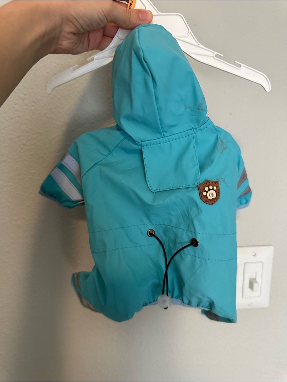 Turquoise dogs Rain Jacket with Hood and Paw Patch xs
